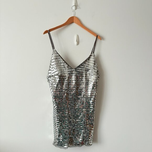 Chiara Ferragni Paillettes Mirror Party Mini Dress NWT Silver Sequin Size Medium - Picture 7 of 14